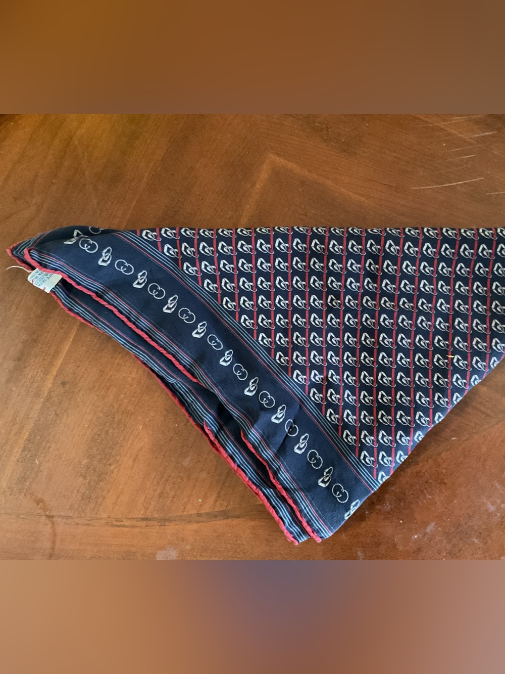 Men's Navy Patterned Silk Pocket Square - Unbranded